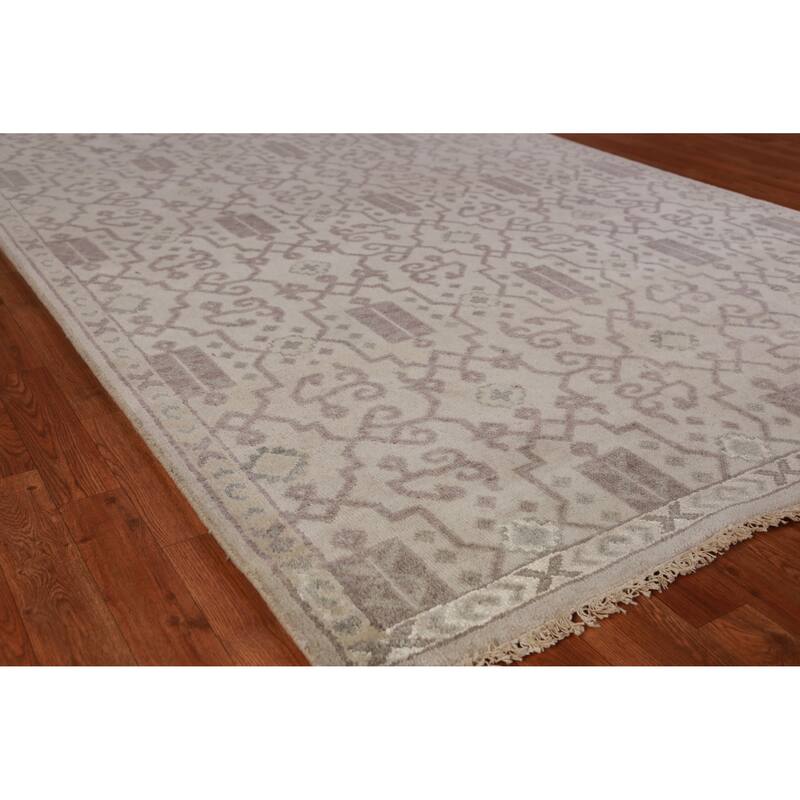 Hand Knotted Oriental 100% Wool Carpet Traditional All-Over Beige & Ivories Heriz (serapi) Area Rug - 8' 10'' X 5' 11''