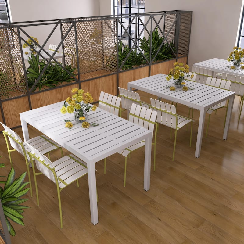 BNK Modern Striped Color Block Chairs With Waterproof PP Seat and Sturdy Metal Legs, Indoor/Outdoor Use (Set of 4)