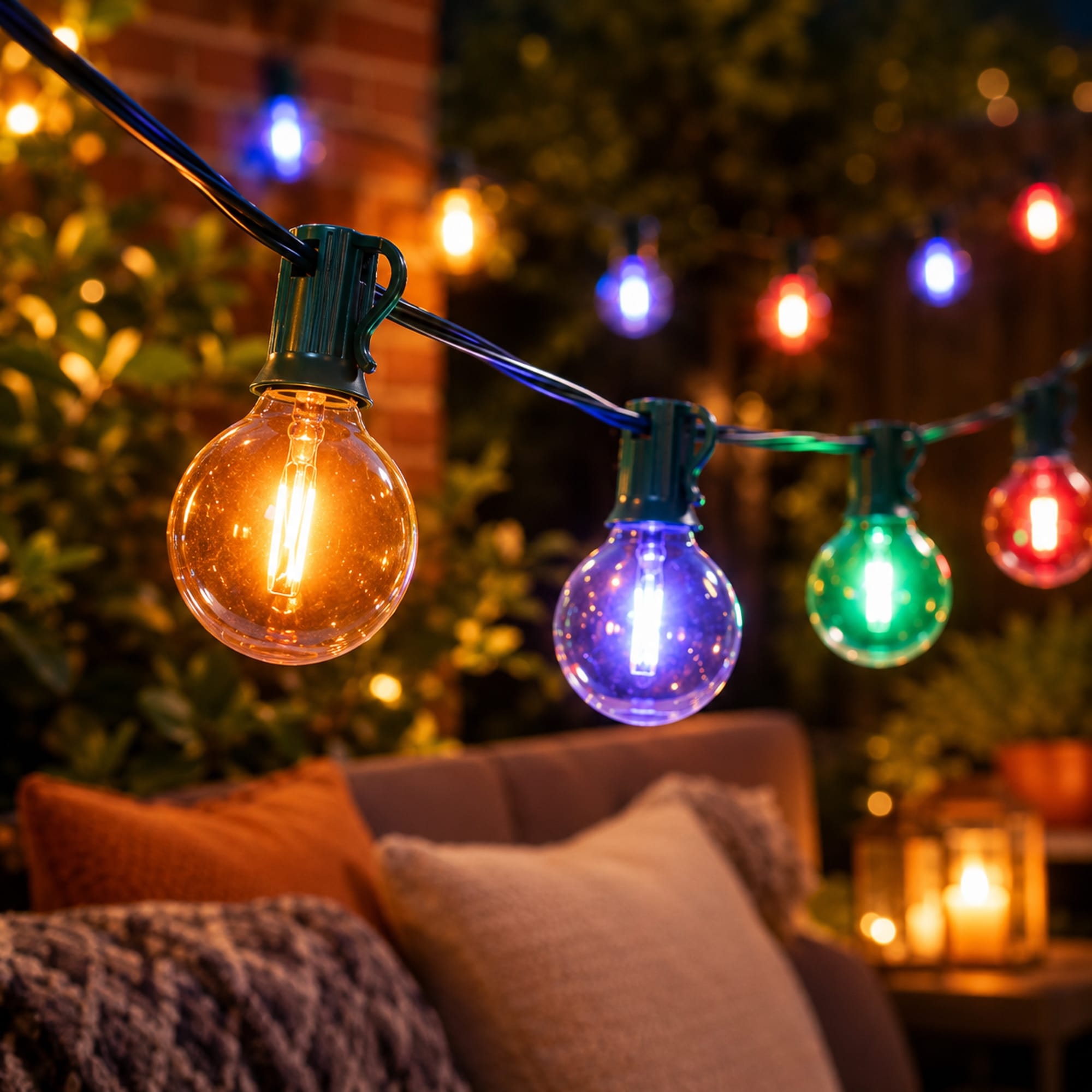 LED G50 Globe Patio Lights Multicolor 9' Green Wire 10ct