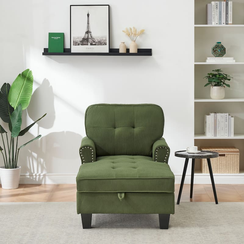 Elegant Corduroy Indoor Recliner Chair Upholstered Lounge Chair Sleeper Sofa Bed Storage Bench with Nailhead Trim