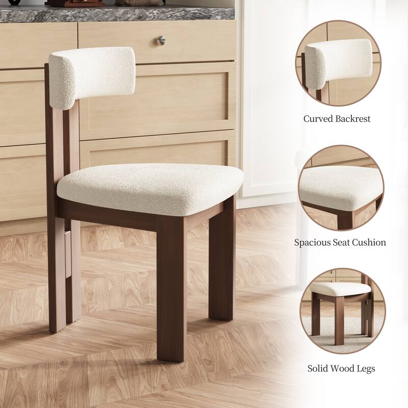 Mid-Century Fully Assembled Wood Dining Chairs Set of 2,White & Walnut Side Chairs, Modern Kitchen Chairs