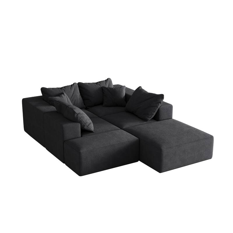 Upholstered Sectional Boneless Couch Set,Modular 132" L Shaped Sectional With 6 Pillows,Free Combination Sofa Couch