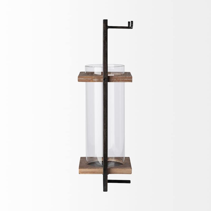 Milton Black Metal Frame And Brown Wood Wall Candle Holder - 7.1L x 6.1W x 19.7H