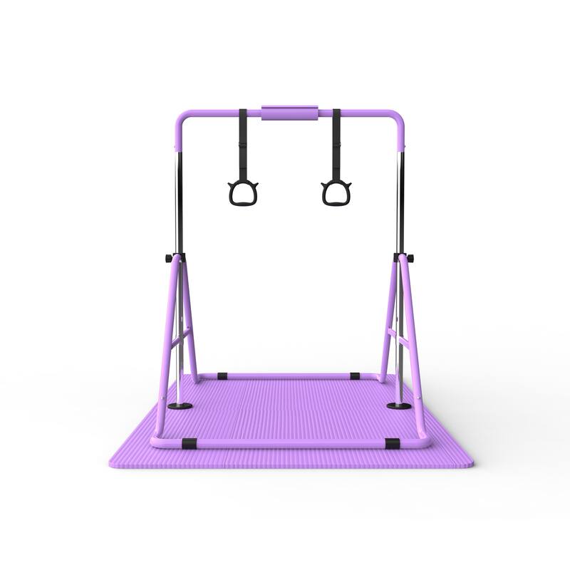 Gymnastics Bar for Kids, Gymnastics Horizontal Bar with Adjustable Height Foldable Training Bar with Mat for Home Practice