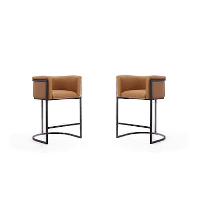 Manhattan Comfort Cosmopolitan 33.8 in. Black Metal Counter Height Bar Stool (Set of 2)