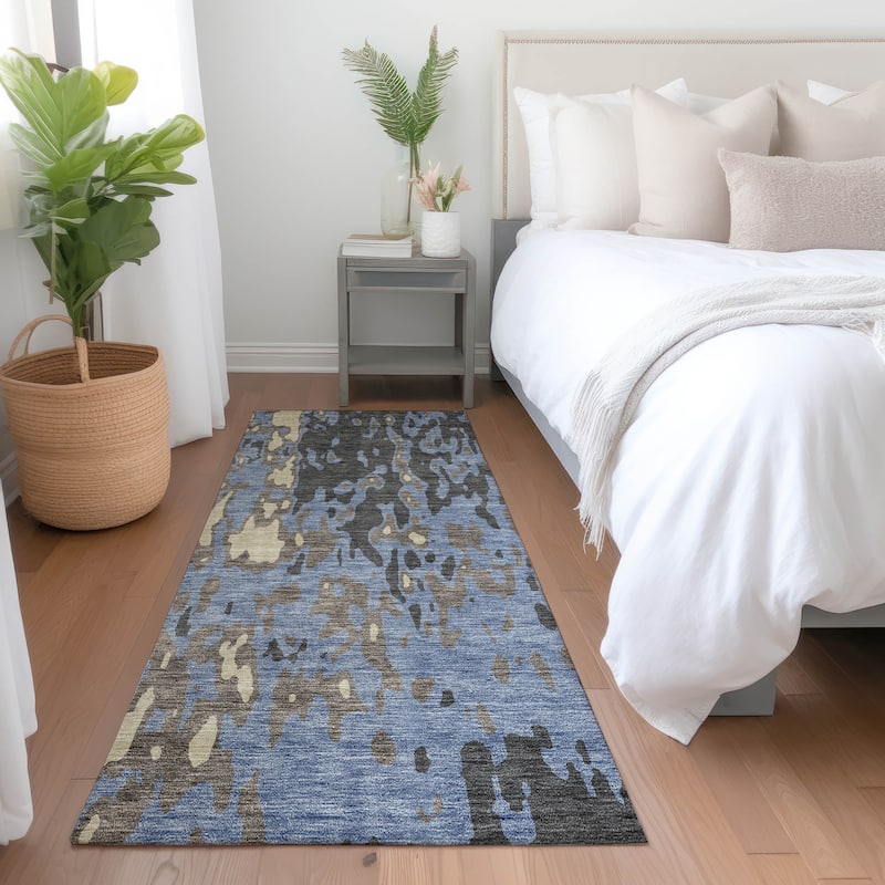Machine Washable Indoor/ Outdoor Abstract Contemporary Chantille Rug