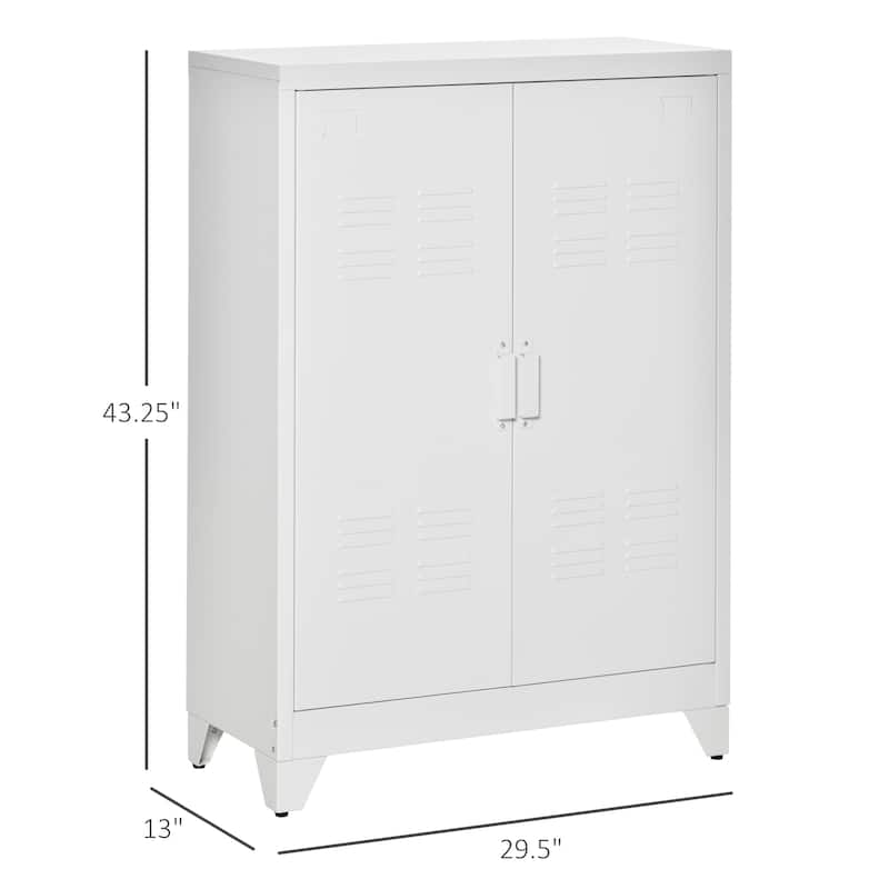 HOMCOM Industrial Style Steel Storage Cabinet, Metal Storage Organizer with 2-Tier Adjustable Shelves for Living Room or Home