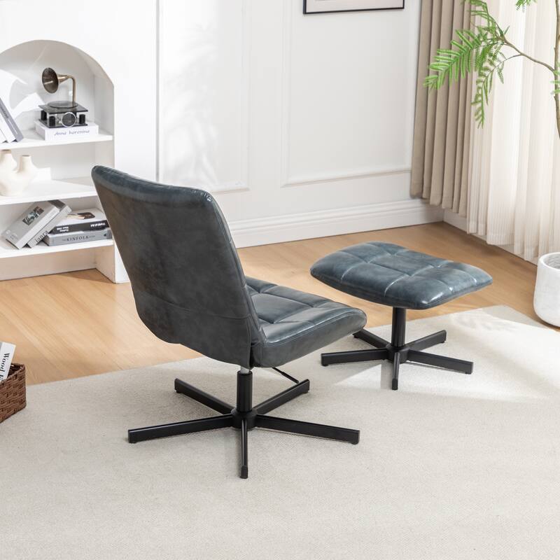 2-Piece Seating Set, Faux Leather Tufted Accent Chair and Ottoman