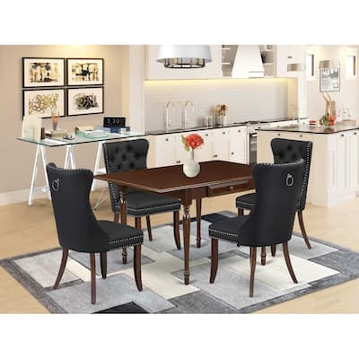 5-Piece Mahogany Finish Solid Wood Top - Rectangular Upholstered Dining Room Set (Seats 4)