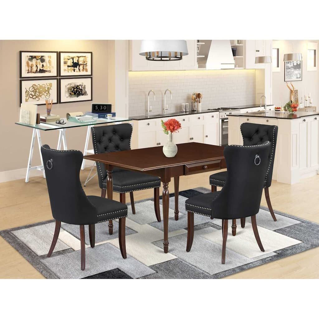 5-Piece Mahogany Finish Solid Wood Top - Rectangular Upholstered Dining Room Set (Seats 4)