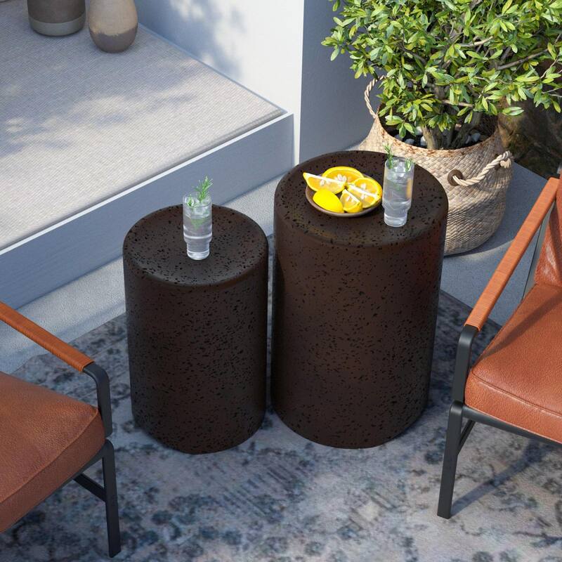 COSIEST Outdoor Concrete Side Tables (Set of 2)