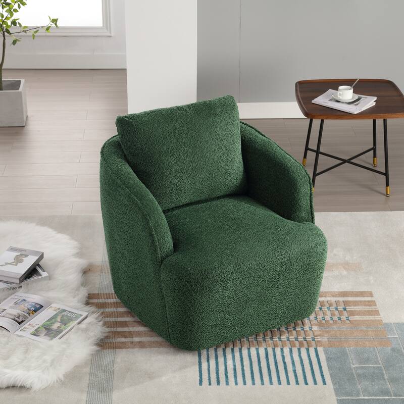 30.3" Boucle Upholstered Swivel Chair Barrel Accent Chair, 360° Swivel Club Chair, Comfy Round Lounge Armchair