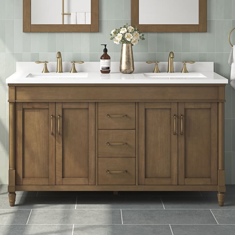 Salisbury Bathroom Vanity with White Engineered Marble Top - 60" - Almond latte