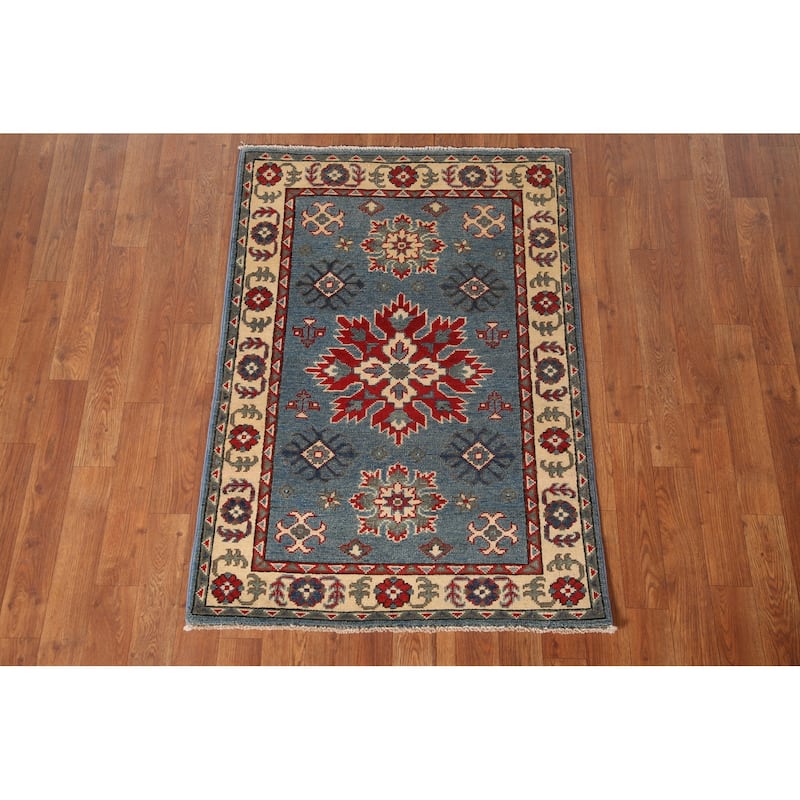 Blue Kazak Oriental Accent Rug Handmade Wool Carpet - 2'8" x 3'10"