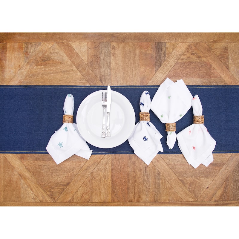 20" x 20" Navy Crab Embroidered Machine Washable Hemstitch Napkins Set of 6