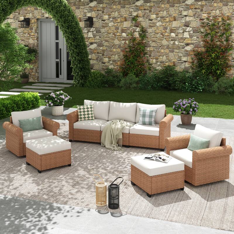 5-Piece Outdoor Garden Patio Sofa Seating Set with Swivel Chair