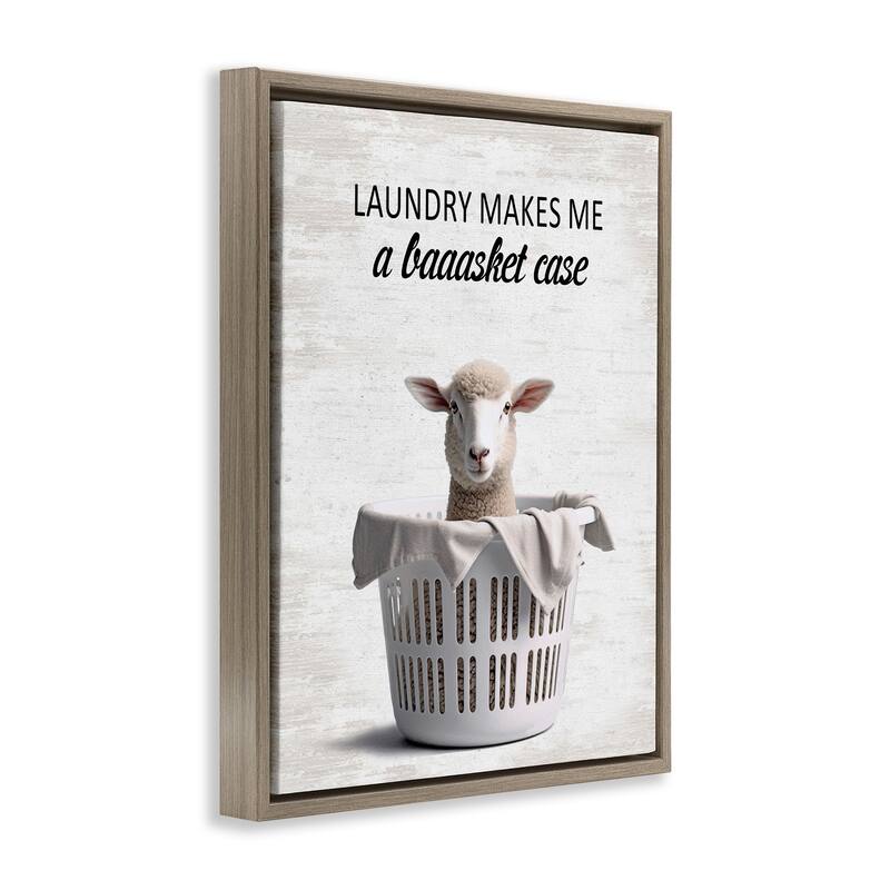 Stupell Funny Lamb Laundry Basket Framed Floater Canvas Wall Art Design By Lettered and Lined