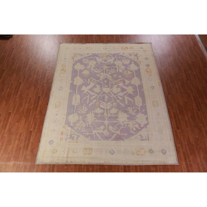 Hand Knotted Oriental 100% Wool Carpet Transitional All-Over Purples Oushak Area Rug - 12' 10'' X 10' 2''