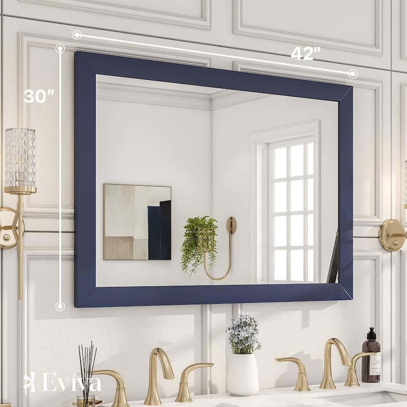 Eviva Acclaim 42" x 30" Rectangular Blue Wooden Framed Mirror