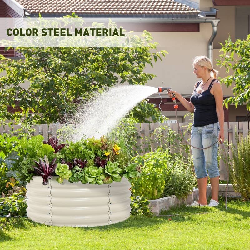 Aoodor Metal Raised Garden Bed - 42''(L) x 24''(W) x 17''(H) - Outdoor Garden Planter Box- Beige (Set of 2)