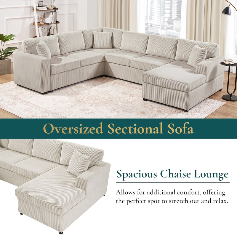 U-Shaped Oversized Corduroy Sectional Sofa with Chaise Lounge and Removable Cushions by Harper&Bright Designs