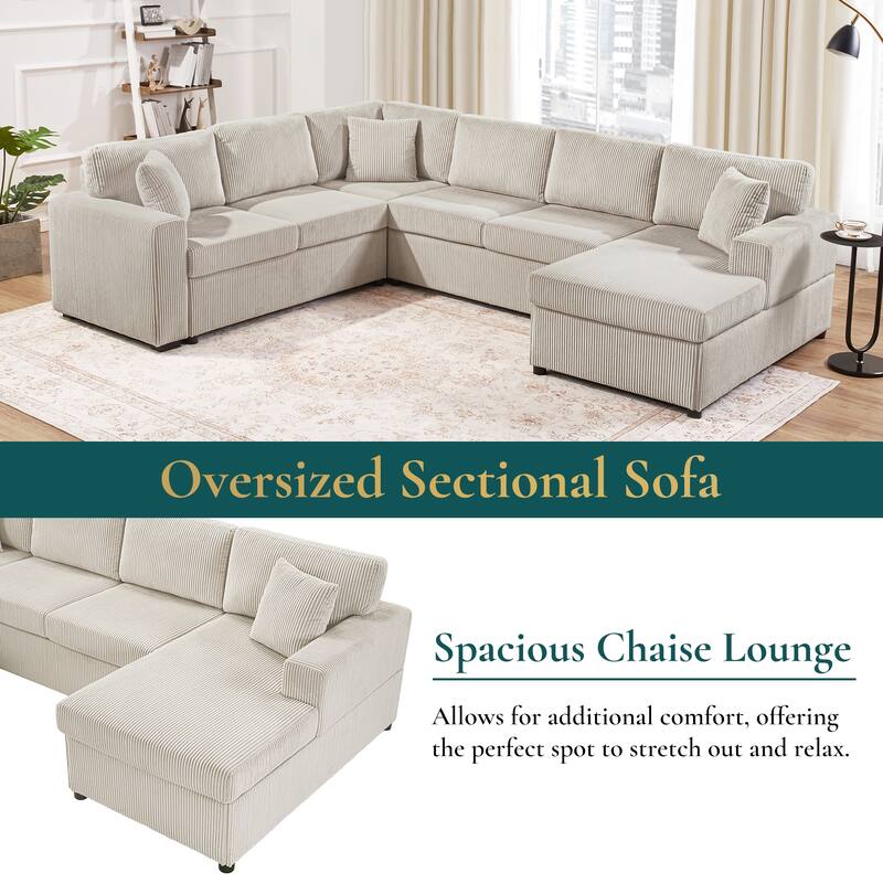 U-Shaped Sectional Sofa with Chaise Lounge and 3 Soft Throw Pillows for Living Room Oversized Corner Sofa
