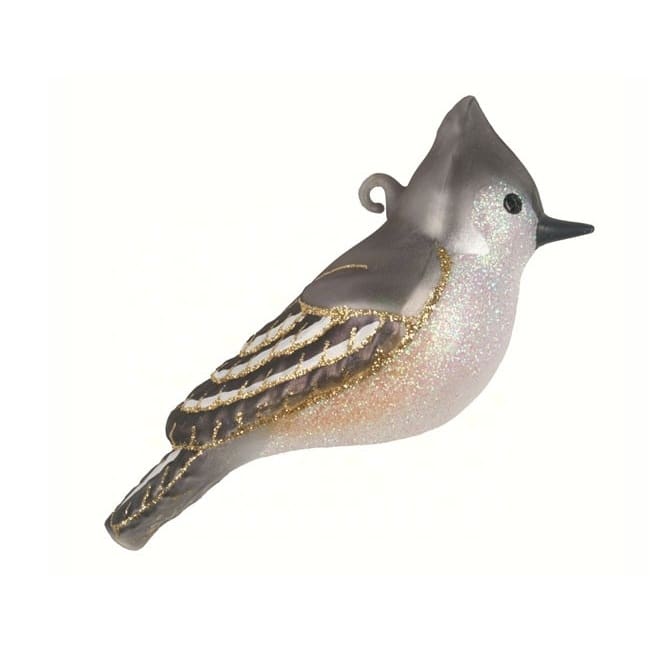 4" Gray White Tufted Titmouse Bird Blown Glass Figurine Ornament