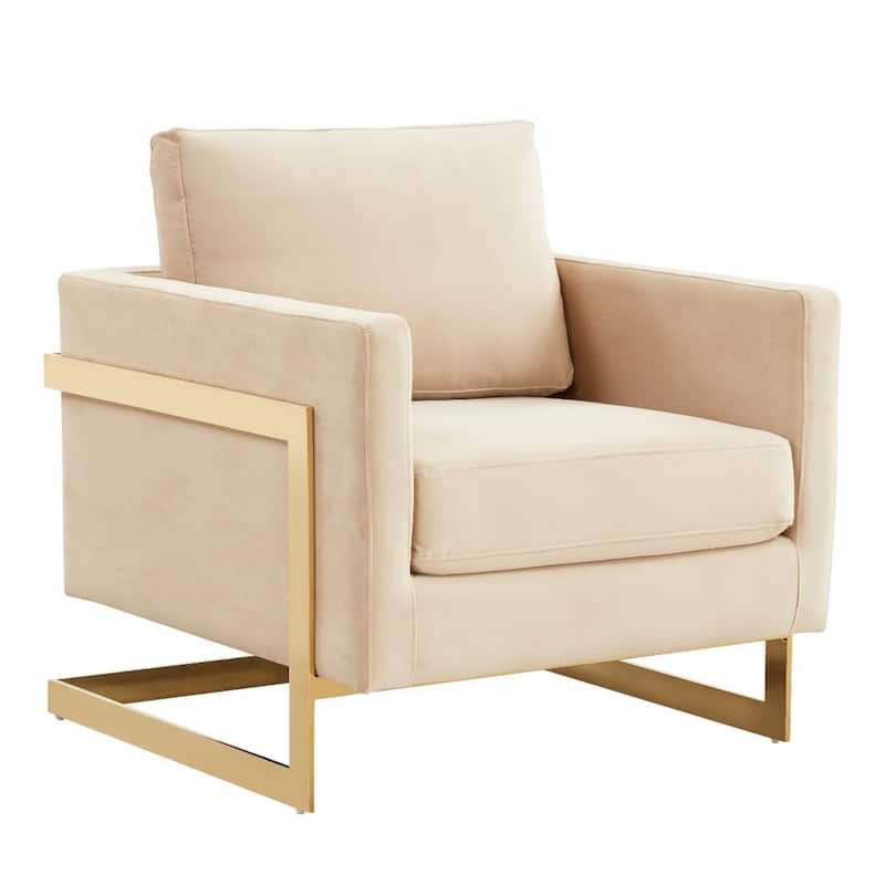 Lincoln Modern Velvet Upholstered Accent Designer Lounge Chair with Gold Frame for Living Room, Bedroom and Home Office - 34" - Beige