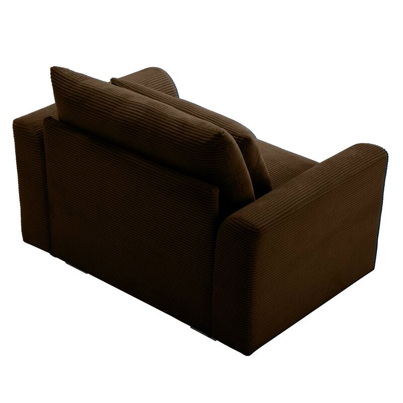 Corduroy Deep Seat Single Sofa Chair, Ergonomic Upholstered Lounge Accent Chair, Reading Armchair with Waist Pillow