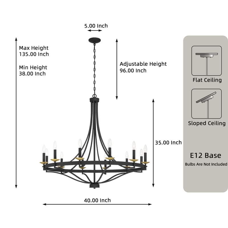Acroma 12-light Modern Farmhouse Empire Wagon Wheel Chandelier with UL
