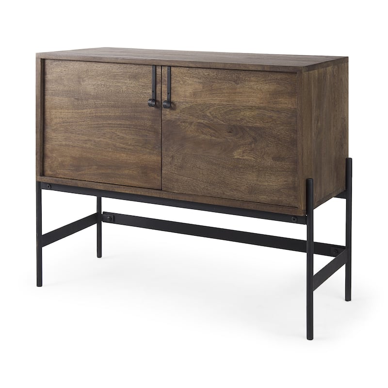 Dark Brown Two Door Cabinet with Metal Legs - 30.25" H x 16" W x 37.5" D