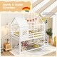 preview thumbnail 7 of 7, White Wooden Twin House Bed with Stairs and Roof for Kids