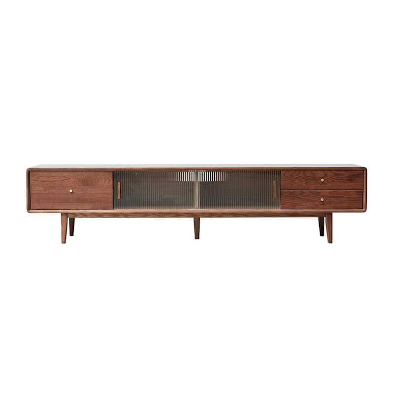 Modern TV Stand with Glass Doors and Drawers