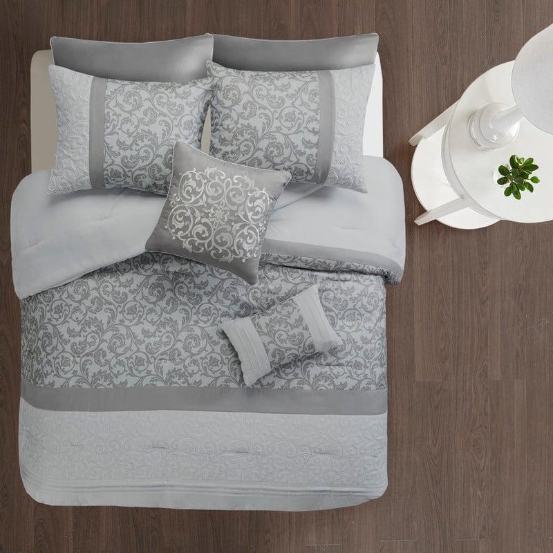 Embroidered 8 Piece Comforter Set Neutral