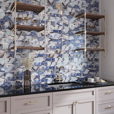 Apollo tile 3" x 12" Carnelian Glossy Sea Blue Glass Tile (5 sq ft/case) - 20 Pack