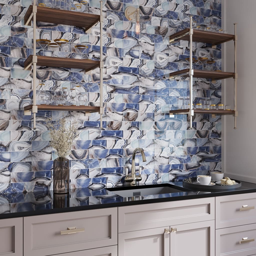 Apollo tile 3" x 12" Carnelian Glossy Sea Blue Glass Tile (5 sq ft/case) - 20 Pack