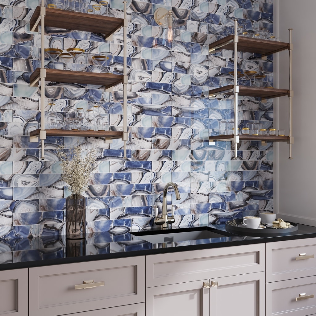 Apollo tile 3" x 12" Carnelian Glossy Sea Blue Glass Tile (5 sq ft/case) - 20 Pack