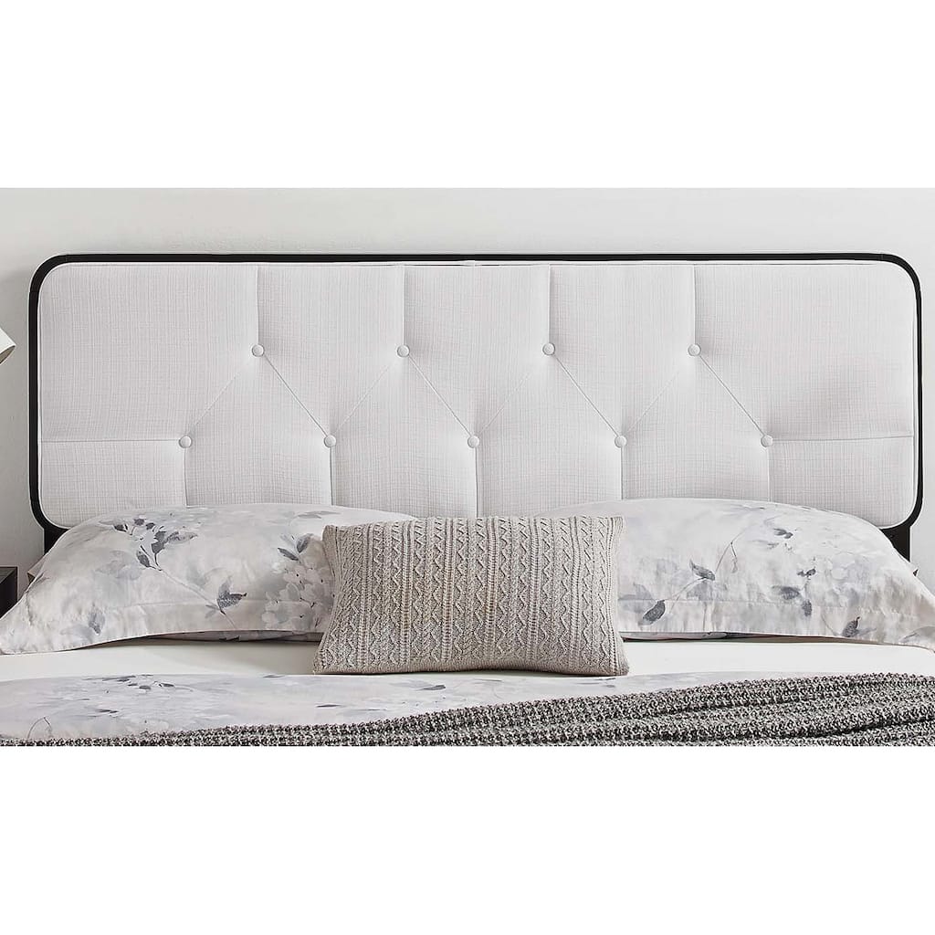 Glendale Traditional White Fabric Button Tufted Twin Size Black Wooden Headboard