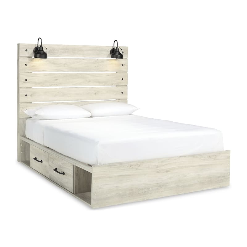 Cambeck Whitewash Panel Bed With 2 Under Bed Storage Drawers