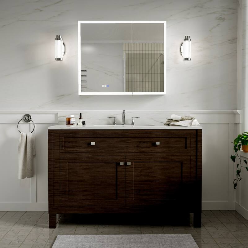 Modland 36"-48"W x 30"H LED Bathroom Medicine Cabinet Dimmable Anti-Fog,Recessed or Surface Mount