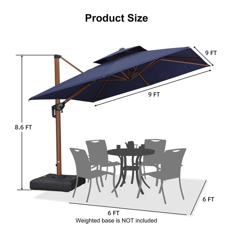 PURPLE LEAF 9 ft Square Wood Pattern Patio Cantilever Umbrella