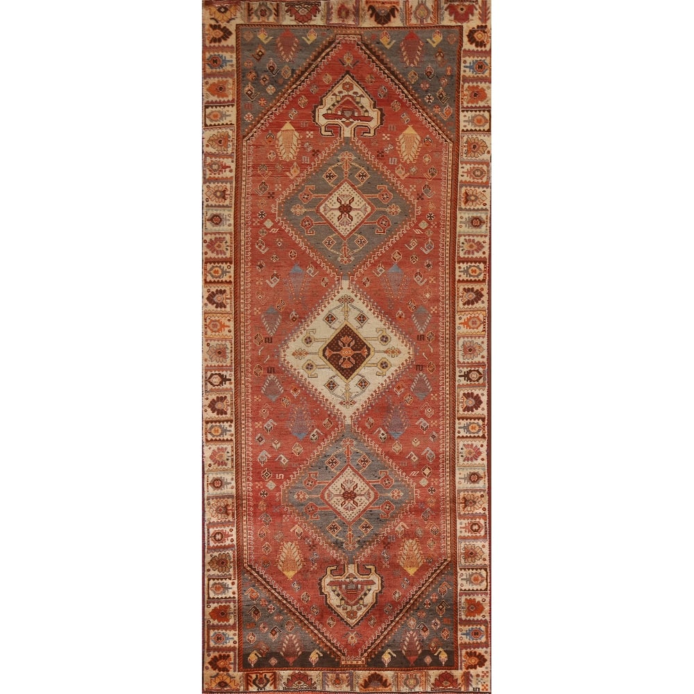 Orange Shiraz Persian Vintage Runner Rug Handmade Wool Carpet - 3'6"x 10'1"
