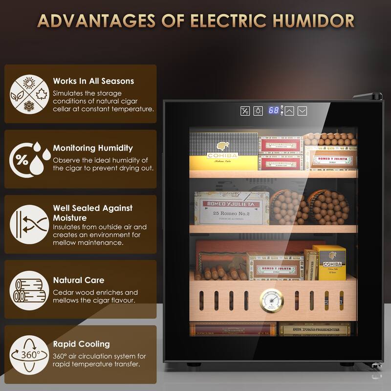 50L Thermostatic Electric Humidor, 300 Counts Large Cigar Humidor, Cooling and Heating Temperature Control