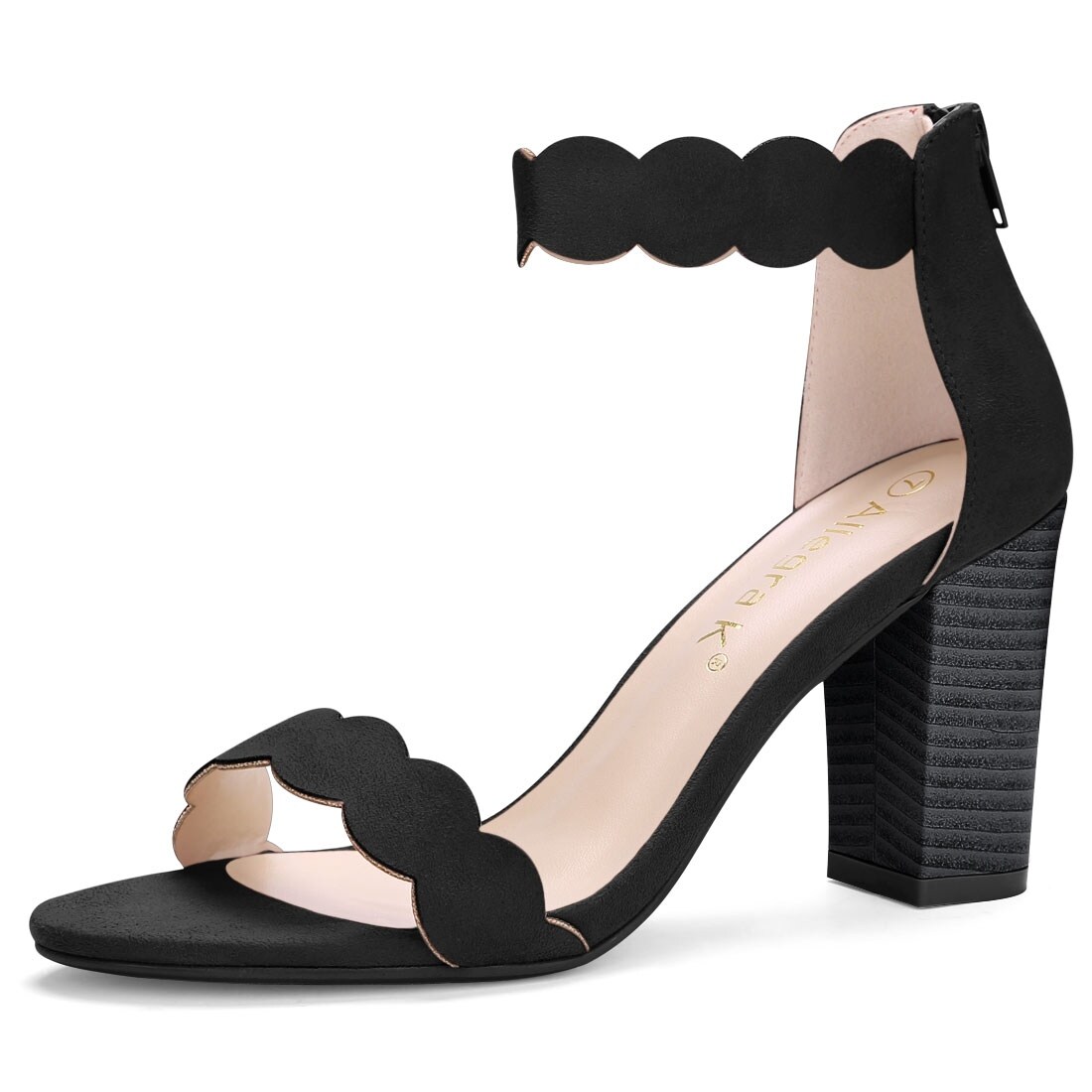 Shop Women S Open Toe Scalloped Block Heel Ankle Strap Sandals Overstock 28392658