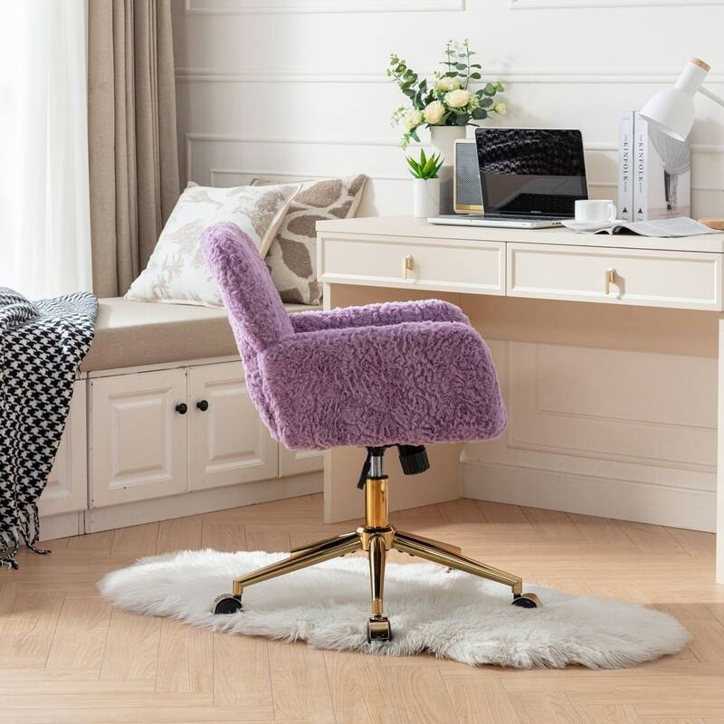 Modern Artificial Rabbit Hair Height Adjustable 360 Swivel Task Chair with Metal Base