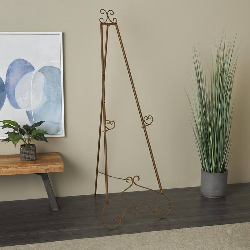 Metal Scroll Large Adjustable 3 Tier Easel with Chain Support - Gold or Gray - Roche River Decor