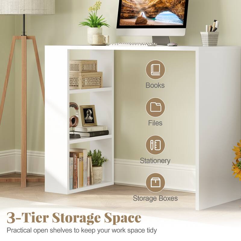 36 Inch White Computer Desk with Storage Shelves for Home Office