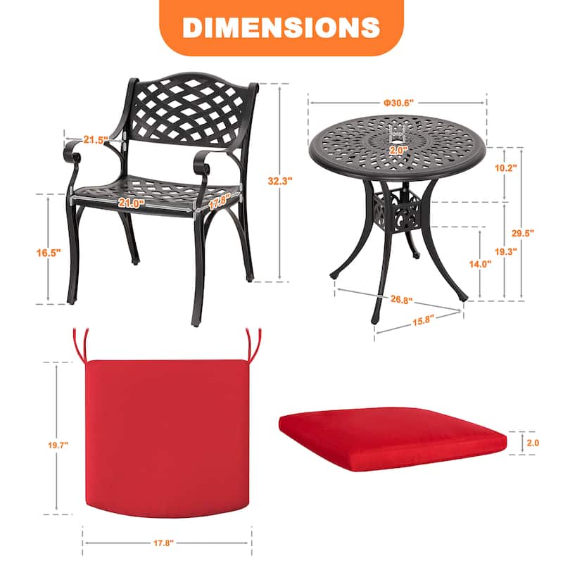 Outdoor 2-Person Cast Aluminum Bistro Set