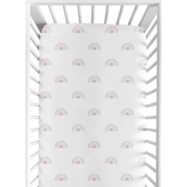 slide 2 of 6, White and Pink Boho Rainbow Collection Girl Fitted Crib Sheet - Mauve Dusty Rose Bohemian Celestial Sky Outdoors Nature