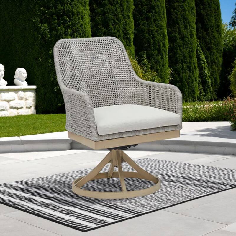 Yami Outdoor Swivel Chair Set of 2, Gray Resin Wicker, Nuvella Seats